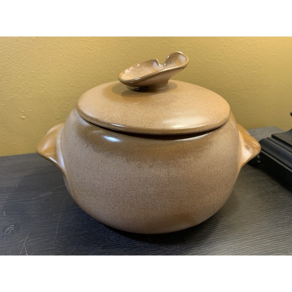 Vintage FRANKOMA Pottery 4V Brown Prairie Bean Pot Casserole & Lid USA